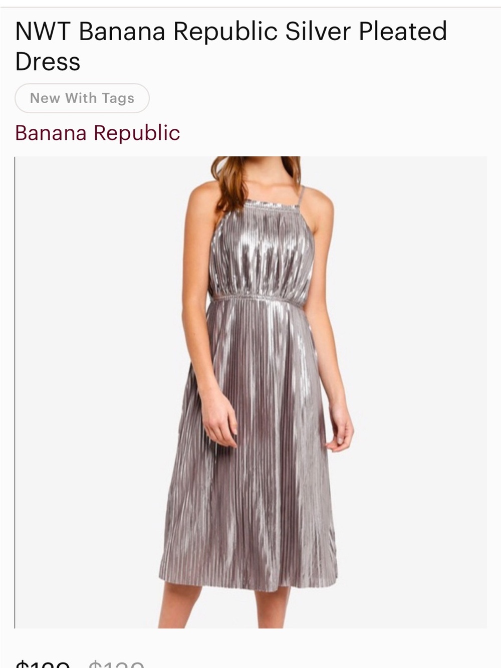 Banana Republic Metallic Silver Pleated Midi Dress
